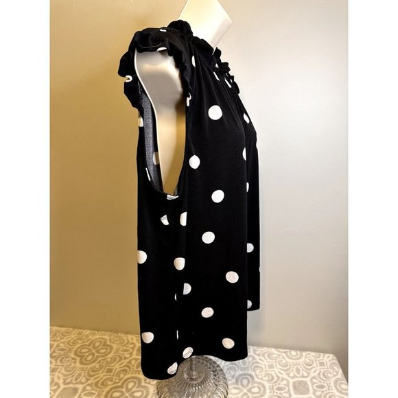 Adrianna Papell Black polka dot Stretch Ruffled Career Tank Shell, Size XL, EUC - Picture 4 of 12